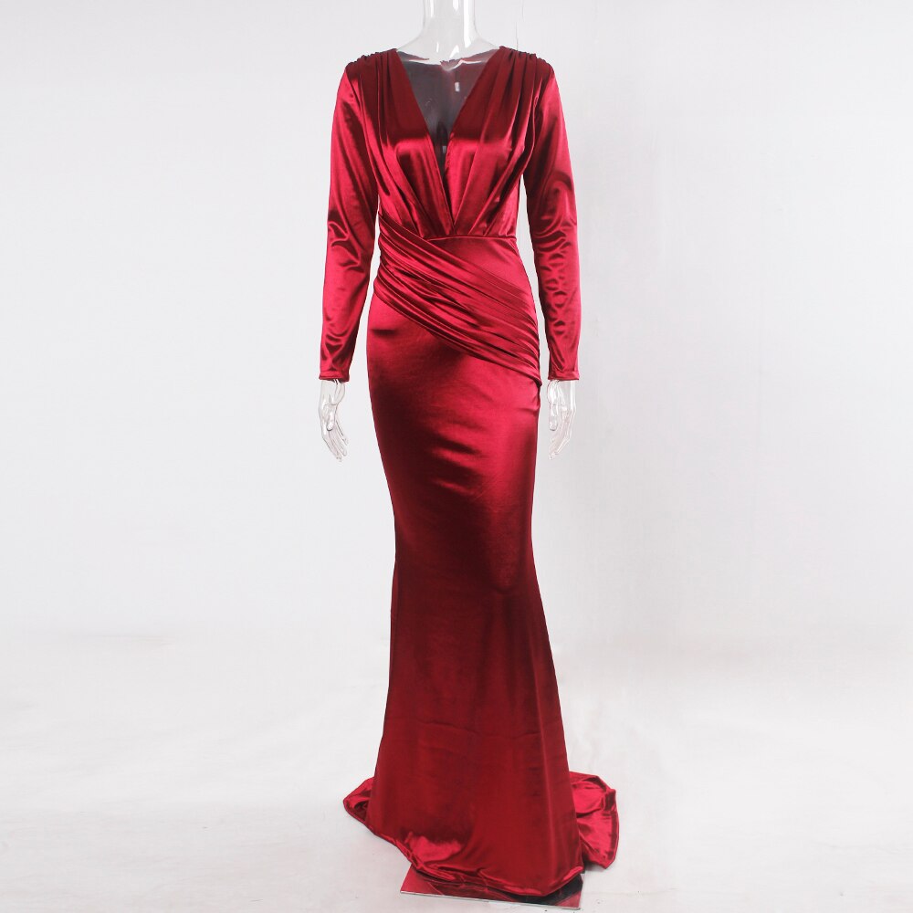 Evening wear Dresses: Evening Gown Stretchy Satin Deep V Neck Low Cut