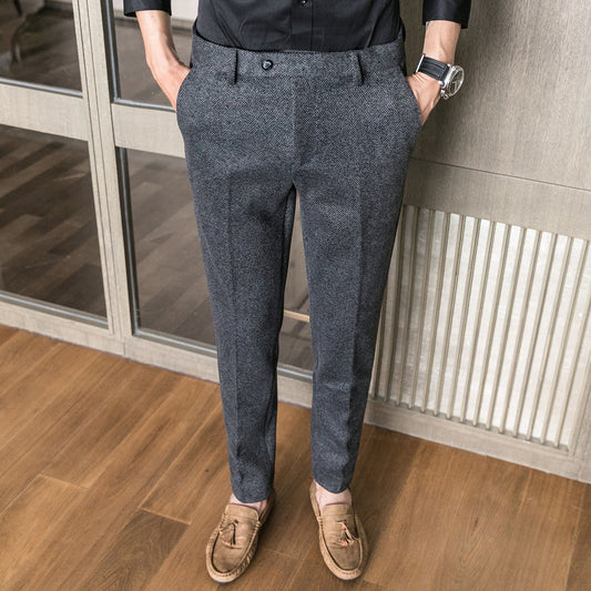 Woolen Office Suit Pants Men Slim British Style Wool Business Formal Dress