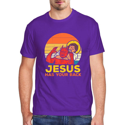 Cotton Men TOP Jesus Has Your Back Jiu Jitsu Retro Christian Men TShirt