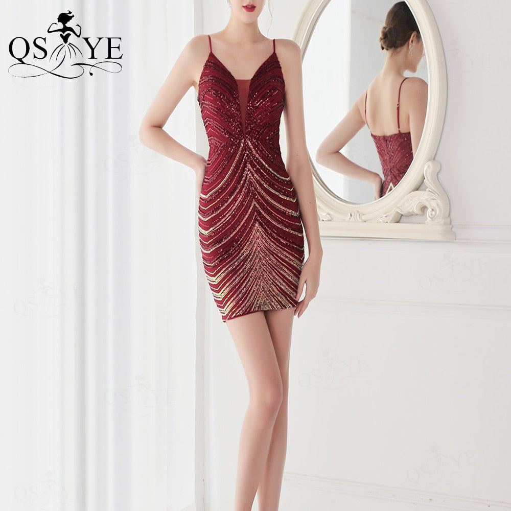 Homecoming Dresses: Green Short Prom Dresses Sequins Princess V neck Prom Cocktail