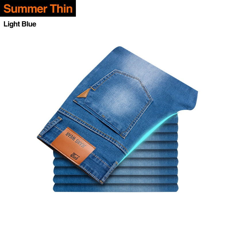 Brother Wang Classic Style Men Brand Jeans Business Casual Stretch Slim