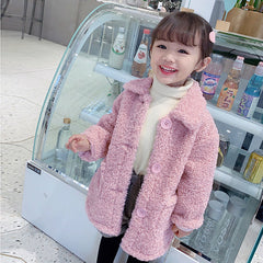 Children Lambswool Coat Baby Turndown Collar Thicken Warm Jacket Girls