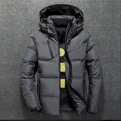 White Down Jacket Men Winter Warm Solid Color Hooded Down Coats