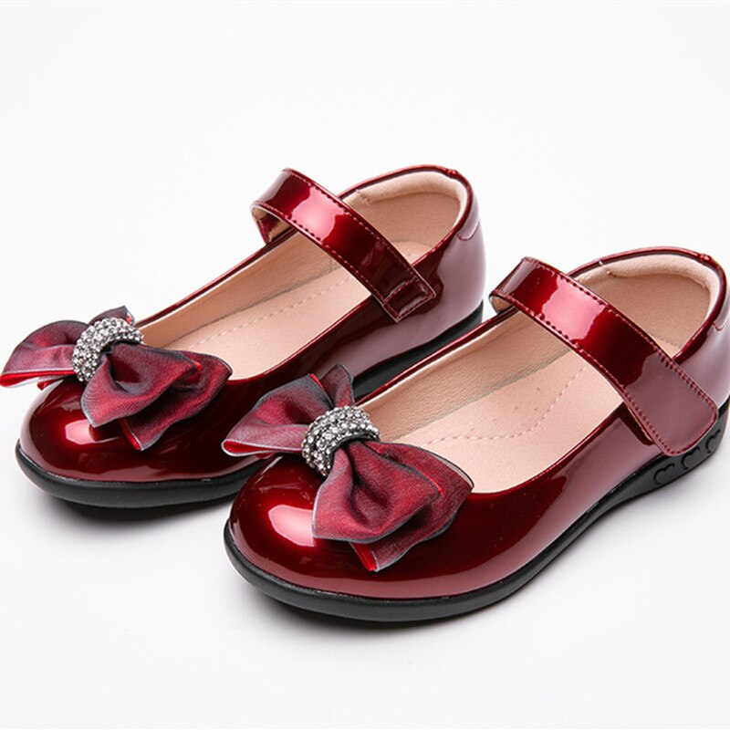 School Black Leather Shoes Girls Bow Princess Shoes Children