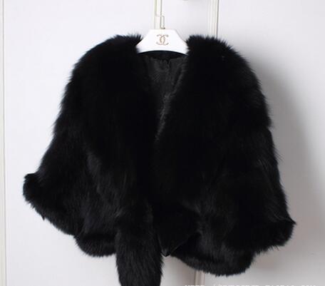 Winter Cloak Warm  Women Cardigan big real Fox Fur Collar Cape Fashion Solid
