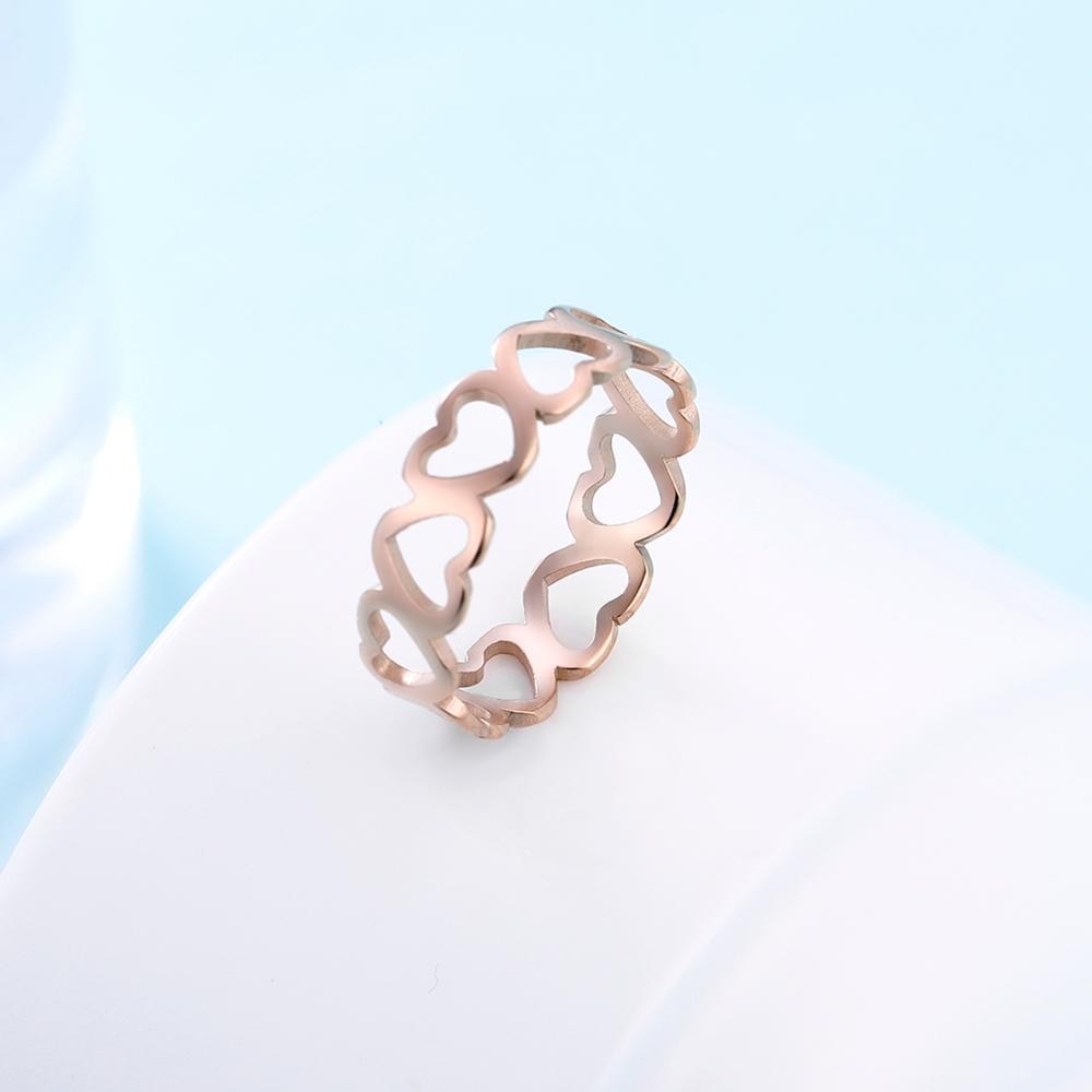 Skyrim Lovely Hollow Heart Ring Stainless Steel Romantic Rose Gold Color Casual