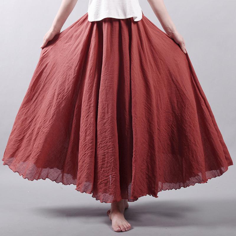 Women Elegant High Waist Linen Maxi Skirt Summer Ladies Casual