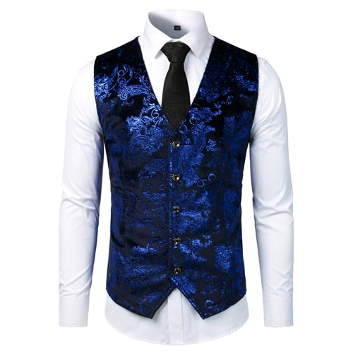 Gold Steampunk Vest Men Suit Gilet Homme Wedding Sleeveless Slim Fit