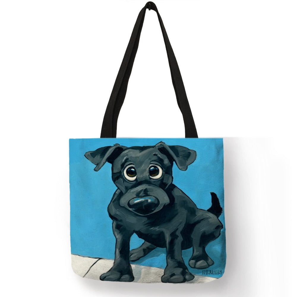 Customize Shopping Tote Greyhound Black Dog Print Women
