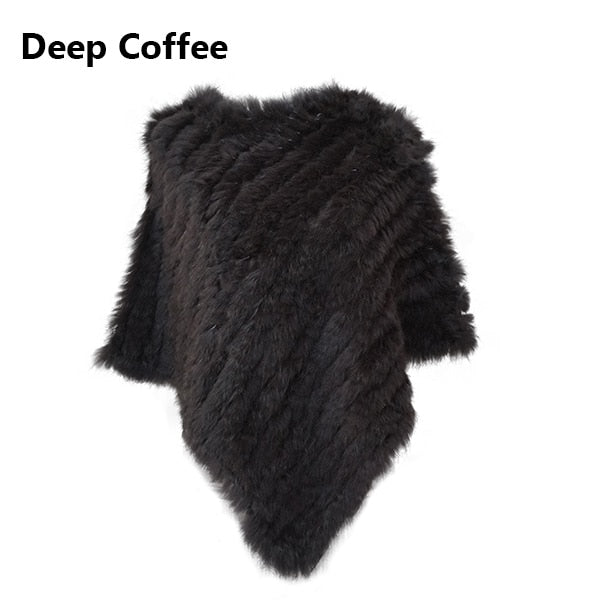 Real Fur Knitted Natural Fur Poncho Vest Fashion Wrap Coat Shawl