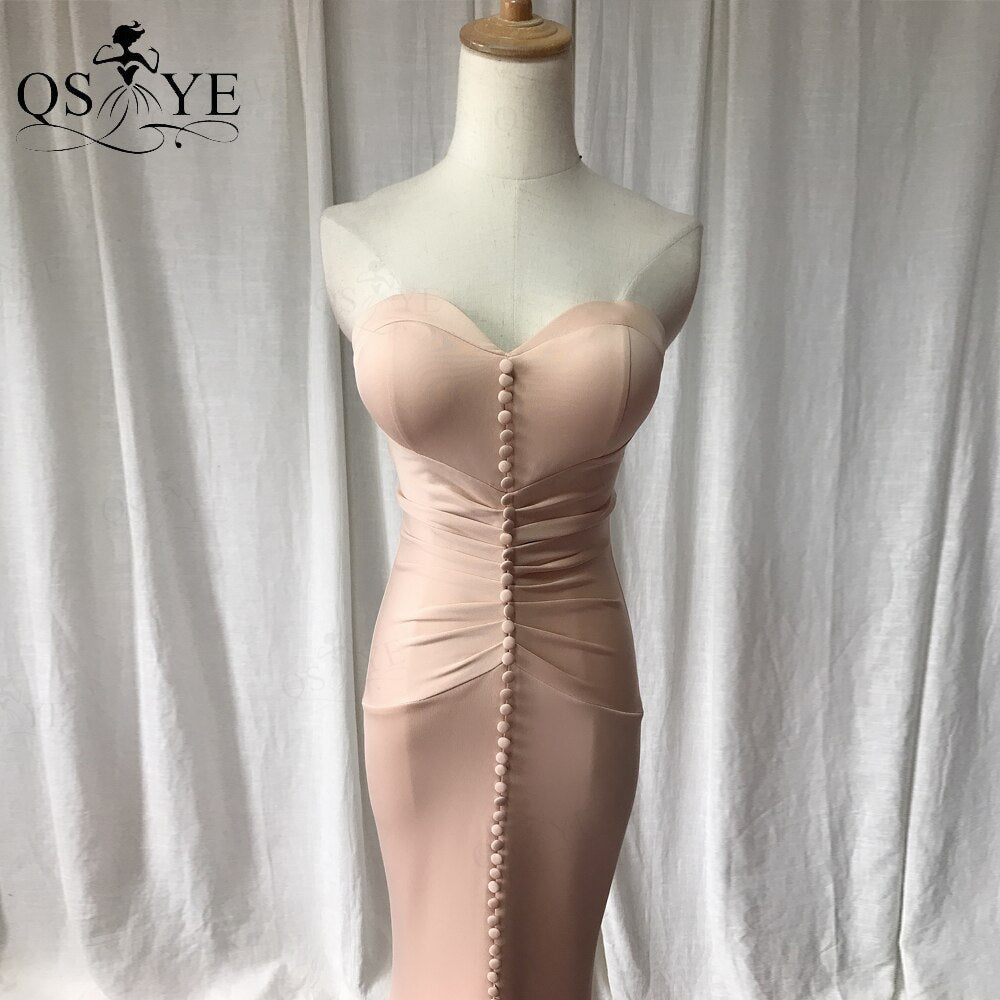 Homecoming Dresses: Champagne Mermaid Long Prom Dress Elastic Ruched