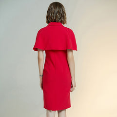 women style dress solid Cape slim dress short sleeve red Dress female