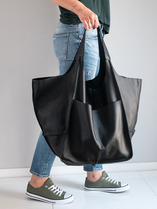 Casual Soft Large Capacity Tote Women Handbags Designer Aged Metal Look