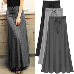 Womens Elastic Waist  A-line Skirts Hip Slim Long Loose Sheds Split Skirts Women