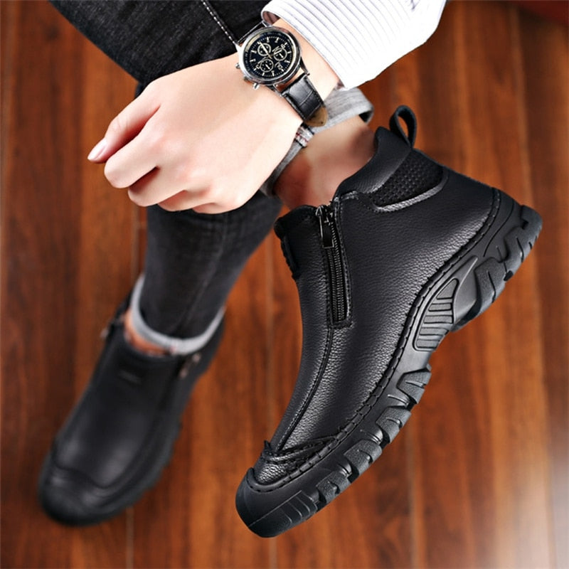Men Winter Snow Boots Waterproof Leather Sneakers Super Warm Men