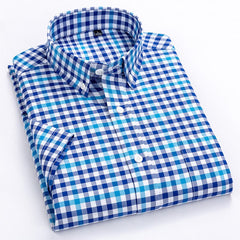 Summer Short Sleeve Plaid Shirts Fashion Men Business Formal