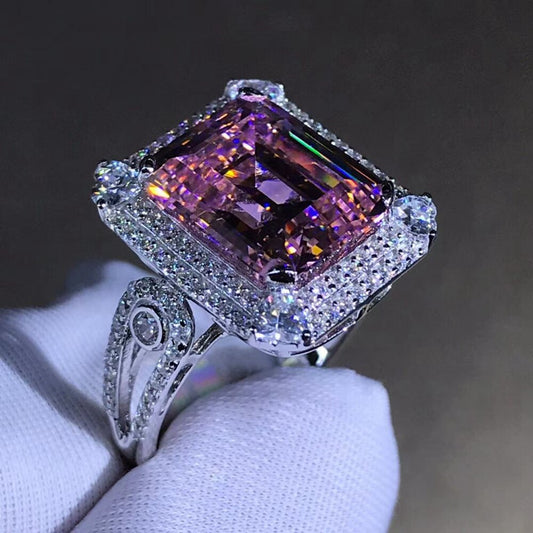 Luxury 925 Sterling Silver 3EX Emerald Cut 5CT VVS Pink Created