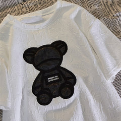Women's T-shirts Harajuku Girls Plus Size Tops Letter Jacquard O-neck Short Sleeves Loose Summer Tshirt Bear White Tees M-5XL