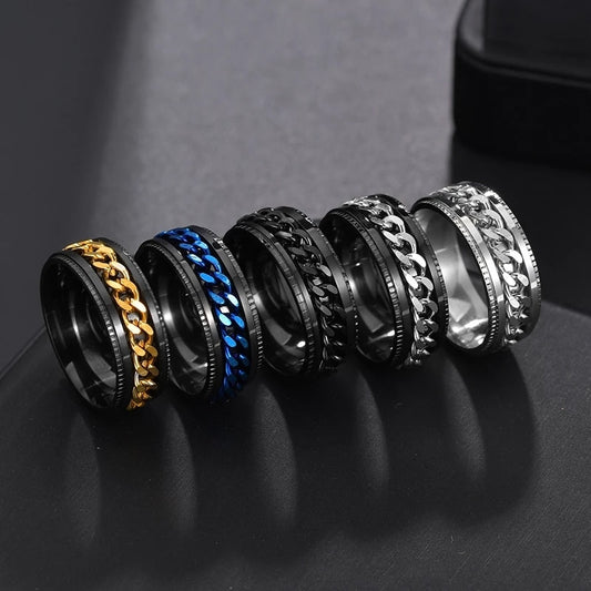 Cool Stainless Steel Rotatable Men Couple Ring High Quality Spinner Chain Rotable