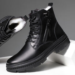 Real Wool Men Boots Genuine Leather Winter Spring Platform