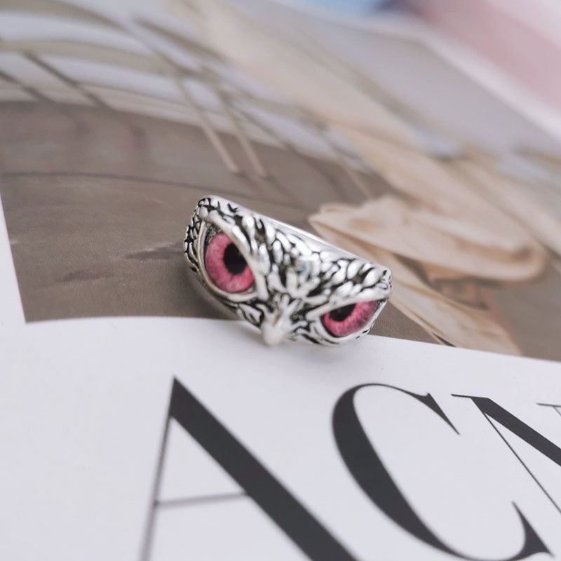 Retro Cute Simple Design Owl Ring Multicolor Eyes Silver Color Men Women