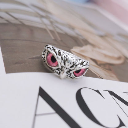 Retro Cute Simple Design Owl Ring Multicolor Eyes Silver Color Men Women
