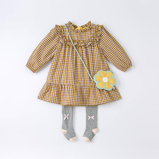 dave bella spring baby girls fashion plaid dress with a small bag party dress