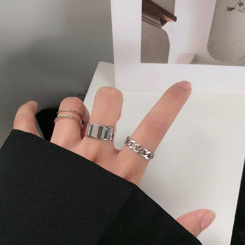 Punk Metal Geometry Circular Punk Rings Set Opening Index Finger