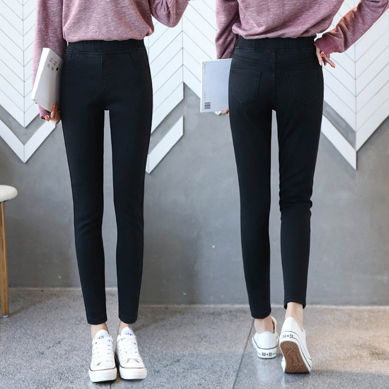 Winter Female Thick Fleece Velvet Fleece Warm Women Skinny Jeans Trousers