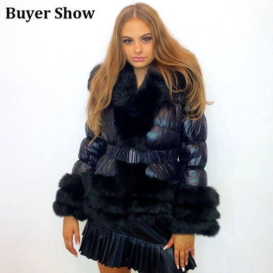 Winter Warm Detachable Down Jacket Women Furry FAUX Fur