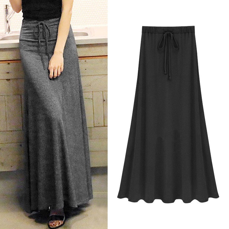 Womens Elastic Waist  A-line Skirts Hip Slim Long Loose Sheds Split Skirts Women