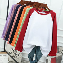 New 2020 Female T-shirt Round collar Contrast Color Long Sleeve T Shirt Women spring  T-Shirts For Women Patchwork T Shirt