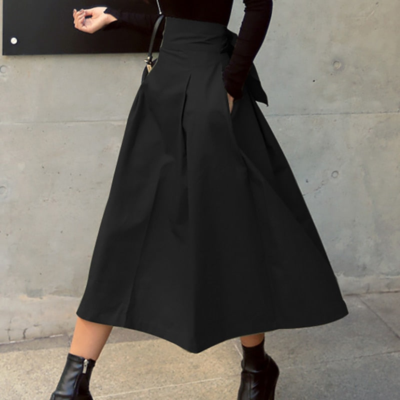 Skirts Womens Korean Fashion Solid Color Big Swing Ladies Skirt Long Skirt