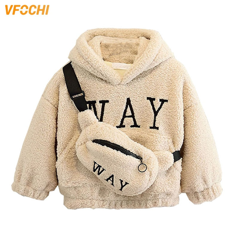 VFOCHI Boy Girl Sweatshirts with Bag Winter Wool Thick Children Hooded