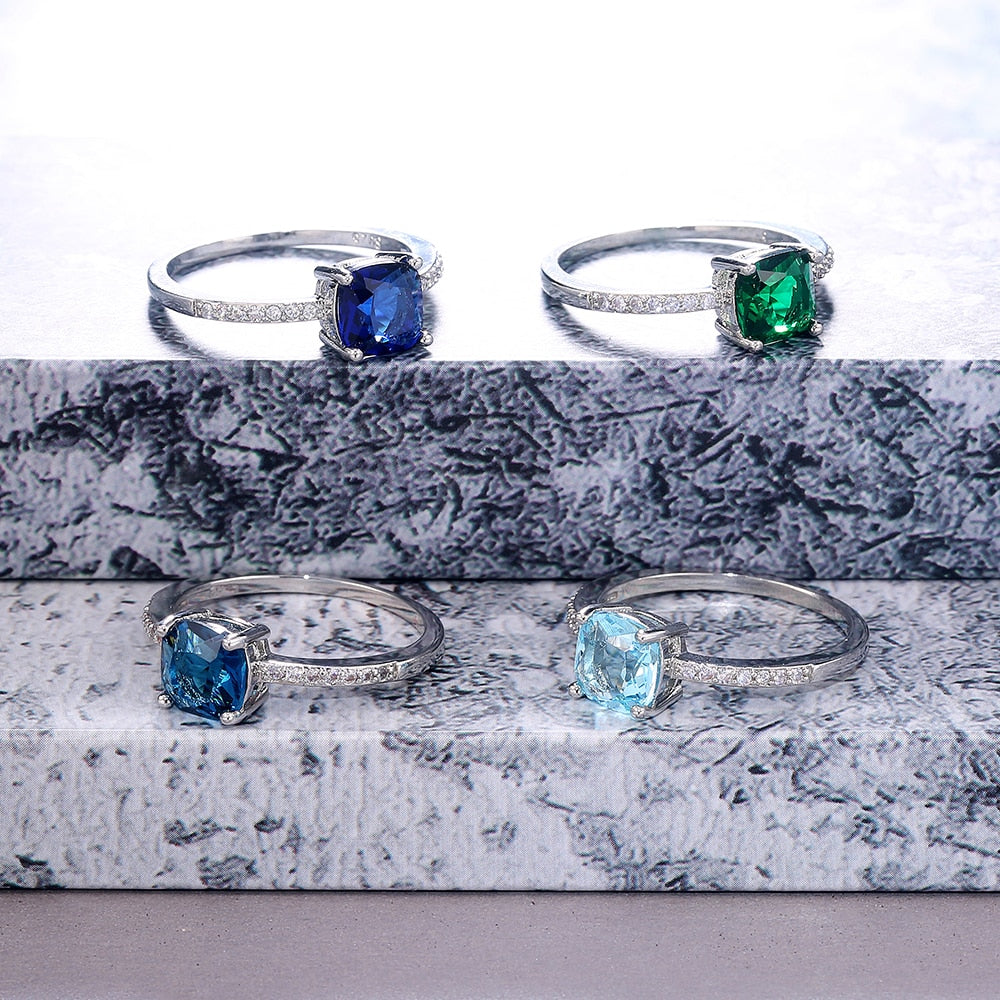 Square Blue Series Stone Women Rings Simple Minimalist Pinky