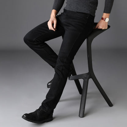 Men's Stretch Black Jeans Classic Style Business Fashion Pure Black