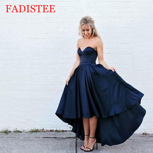 Navy Blue Prom Dress Sweetheart A-line Short Front Long Back Women