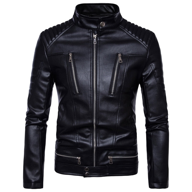 Mens Bomber Jackets Fashion Men Faux Leather Coat Zipper Overcoat