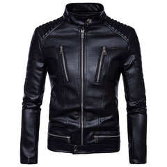 Mens Bomber Jackets Fashion Men Faux Leather Coat Zipper Overcoat