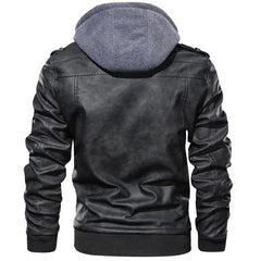 Men's Autumn Winter Motorcycle Leather Jacket Windbreaker Hooded  Jackets