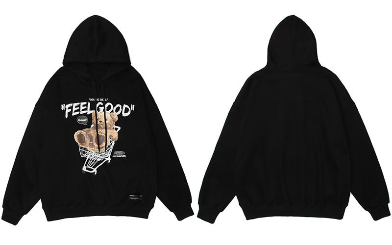 Men Hip Hop Hoodie Sweatshirt Streetwear Funny Bear Print Hooded Harajuku