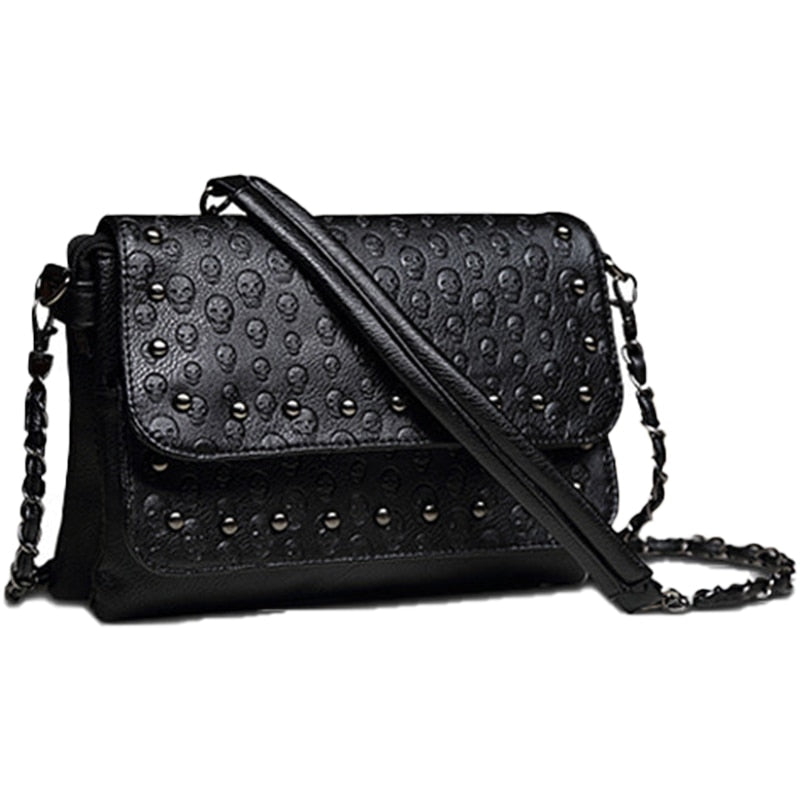 Style Skull Women Crossbody Bag Leather Small Skull Shoulder Bag Chain