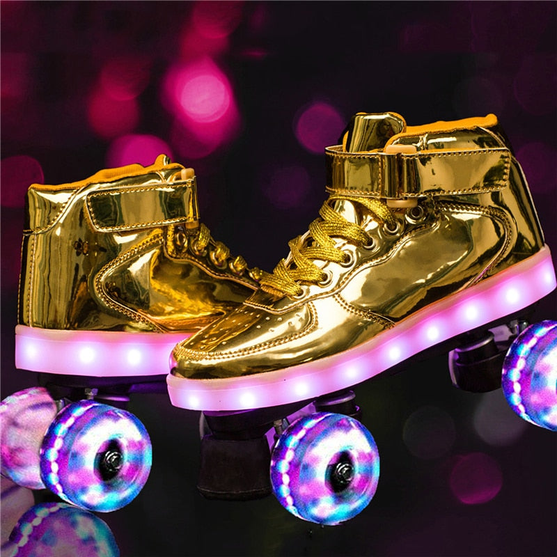 Led Rechargeable 7 Colorful Flash Shoes Double Row 4 Wheel Roller
