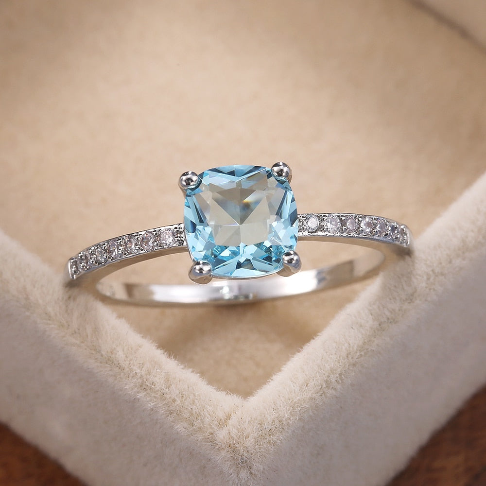 Square Blue Series Stone Women Rings Simple Minimalist Pinky