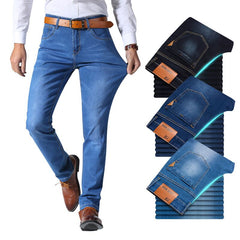 Brother Wang Classic Style Men Brand Jeans Business Casual Stretch Slim