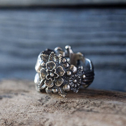 Flower Sugar Skull Rings Women Stainless Steel Punk Flowers Ring Jewelry