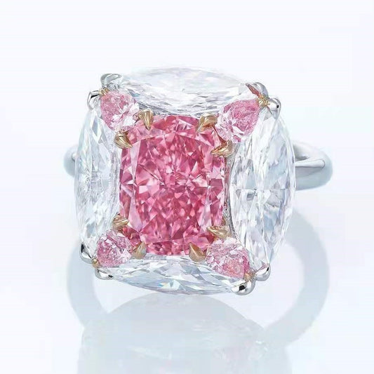 100% 925 Sterling Silver Pink High Carbon Diamond Radiant Cut Rings