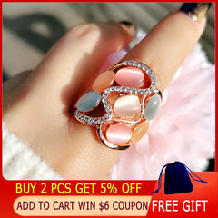 Women Luxury Hollow Multicolor Opal Stone Big Rings  Size 6 7 8 9 10