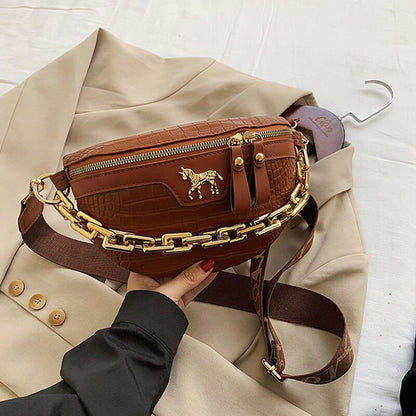 Thick Chain Waist Bag Women Luxury Leather Fanny Pack Female Fashion