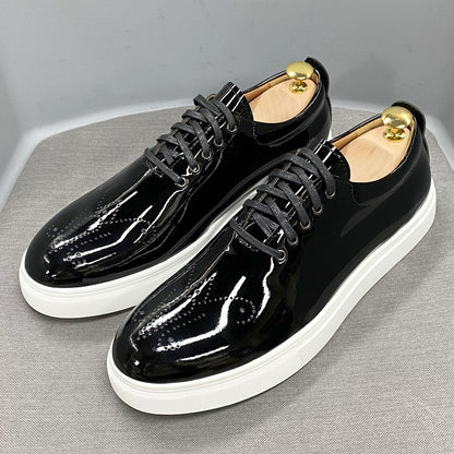 Luxury High Quality Mens Casual Shoes Patent Leather Lace Up Autumn Brand